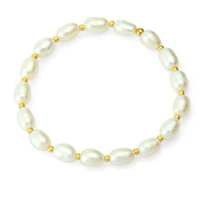 Musebox London Women's White / Gold Chunky Pearl With Gold Bead Freshwater Pearl Bracelet
