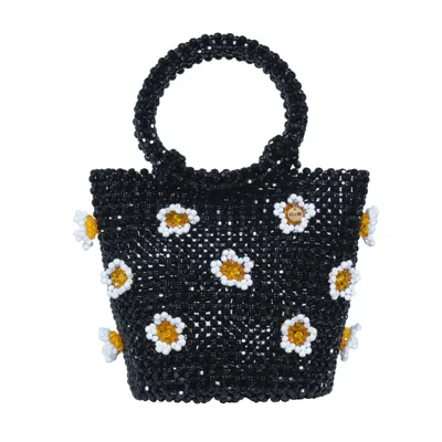 Tillie Beads Women's Black / White Black Petal Daisy Beaded Bucket Bag