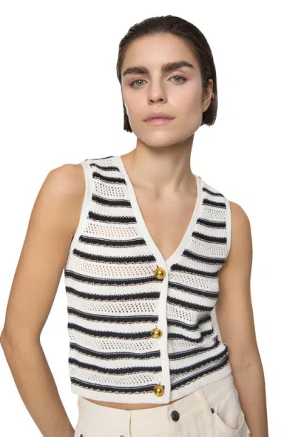 Rebecca Minkoff Stripe Open Stitch Cotton Sweater Vest In White