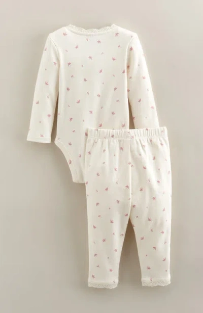 Nordstrom Kids' Lace Trim Print Bodysuit & Pants Set In White