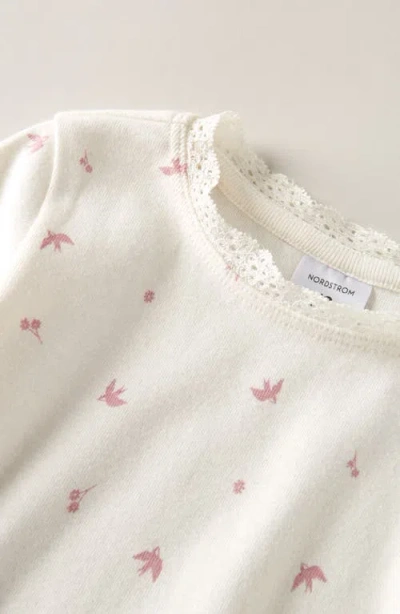 Nordstrom Kids' Lace Trim Print Bodysuit & Pants Set In White