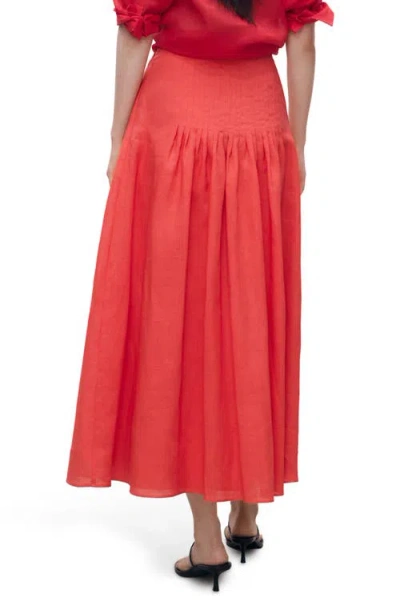 Mango Pleated Ramie Midi Skirt In Red