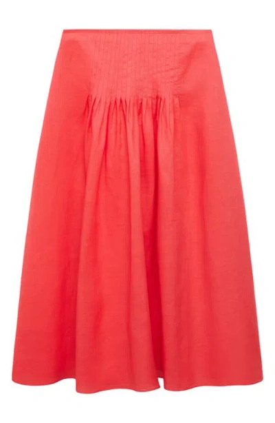 Mango Pleated Ramie Midi Skirt In Red