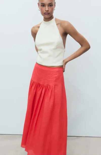 Mango Pleated Ramie Midi Skirt In Red