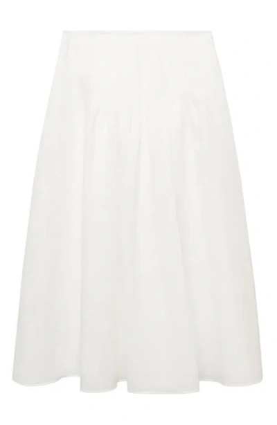 Mango Pleated Ramie Midi Skirt In White