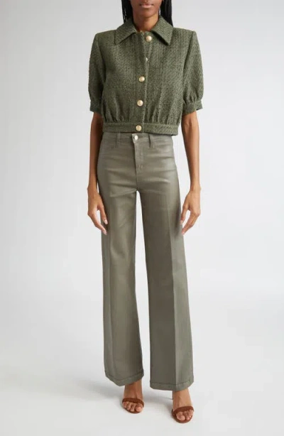 L Agence L'agence Cove Short Sleeve Tweed Crop Jacket In Green