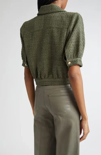 L Agence L'agence Cove Short Sleeve Tweed Crop Jacket In Green