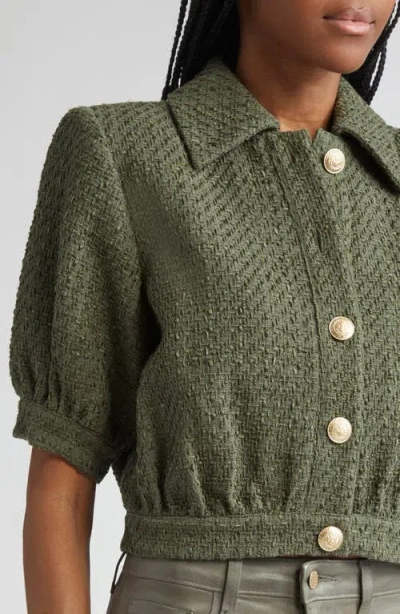 L Agence L'agence Cove Short Sleeve Tweed Crop Jacket In Green