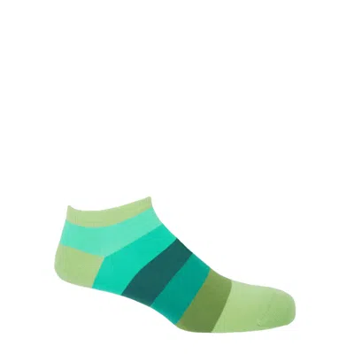 Peper Harow - Made In England Green Block Stripe Men's Trainer Socks – Earth
