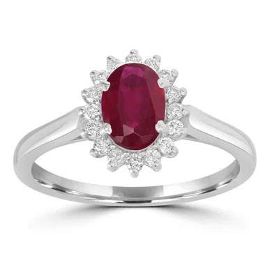 Artisan Women's White / Red "18k White Gold Ruby Gemstone Diamond Cocktail Ring - July Birthstone "