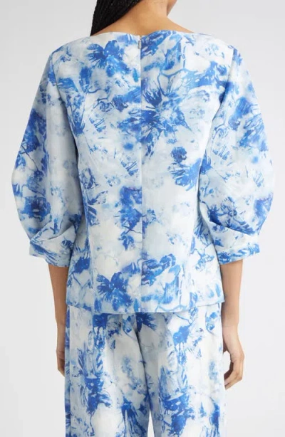 Lafayette 148 New York Floral Balloon Sleeve Silk & Linen Blouse