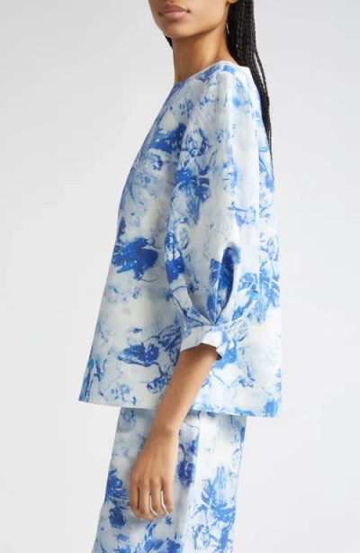 Lafayette 148 New York Floral Balloon Sleeve Silk & Linen Blouse