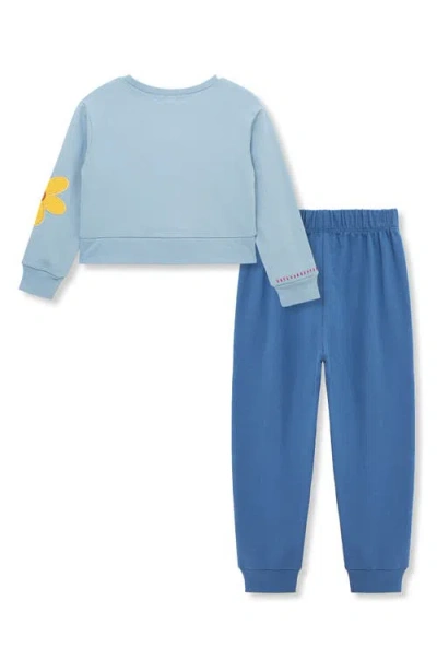 Peek Aren't You Curious Kids' Daisy Appliqué Sweatshirt & Sweatpants Set In Blue