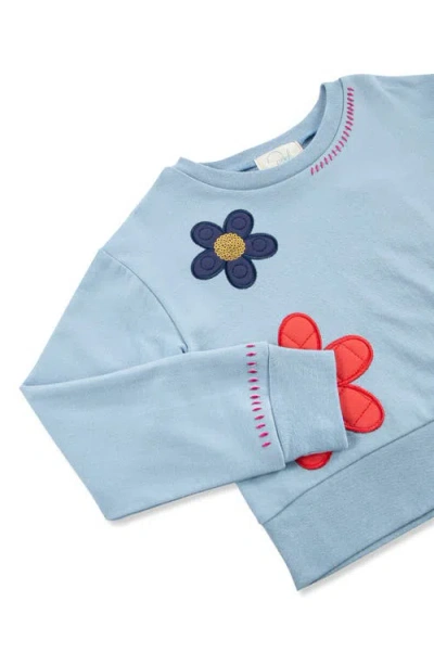 Peek Aren't You Curious Kids' Daisy Appliqué Sweatshirt & Sweatpants Set In Blue