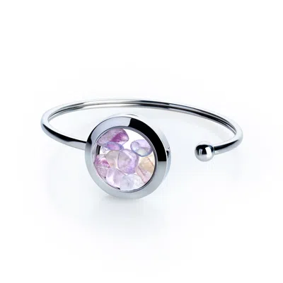 My Little Nature Women's Silver / Blue Handmade Fluorite Crystal Cuff Bracelet – Stainless Steel Jewelry For Focus & 