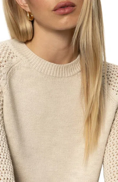 Sanctuary Perfect Moment Mix Stitch Cotton Crewneck Sweater In Nude