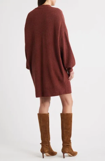French Connection Babysoft Rib Button Front Long Sleeve Sweater Dress In Burgundy
