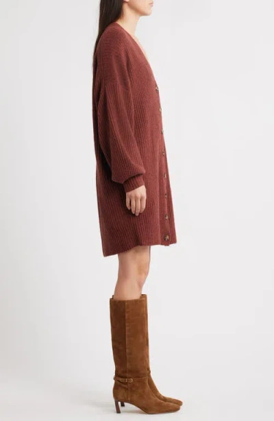 French Connection Babysoft Rib Button Front Long Sleeve Sweater Dress In Burgundy