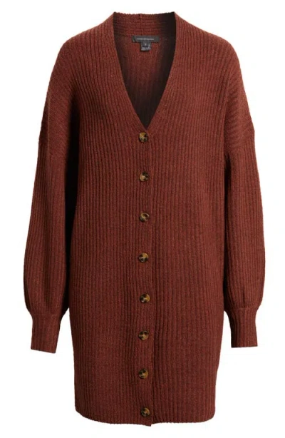 French Connection Babysoft Rib Button Front Long Sleeve Sweater Dress In Burgundy