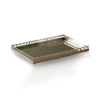 Marleth Large Silver Brass Tray With Castle-inspired Edge