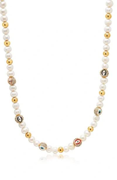 Nialaya Evil Eye Pearl Necklace