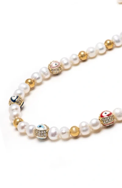 Nialaya Evil Eye Pearl Necklace