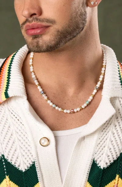 Nialaya Evil Eye Pearl Necklace