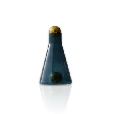 Marleth Green / Blue Blue Cone-shaped Glass Decanter With Brass Sphere Details