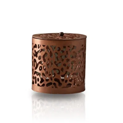 Marleth Brown Copper-toned Round Brass Storage Box With Artistic Detailing