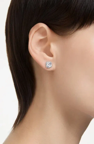 Swarovski Rhodium Plated Square Cut Color Birthstone Stud Earrings In Metallic