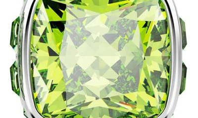 Swarovski Rhodium Plated Square Cut Color Birthstone Stud Earrings In Green