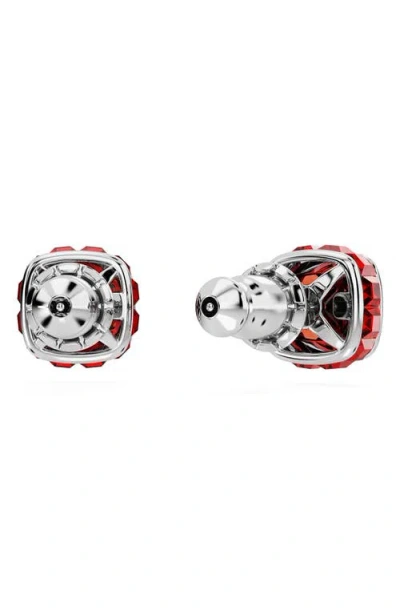 Swarovski Birthstone Pierced Earrings Studs Jul Rhodium Shiny Red In Metallic