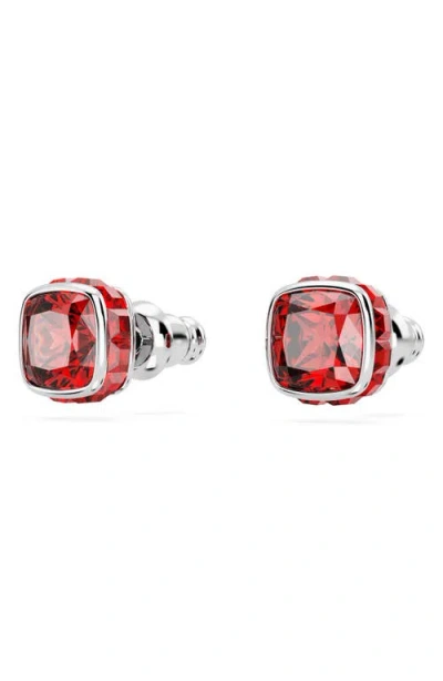 Swarovski Birthstone Pierced Earrings Studs Jul Rhodium Shiny Red In Metallic