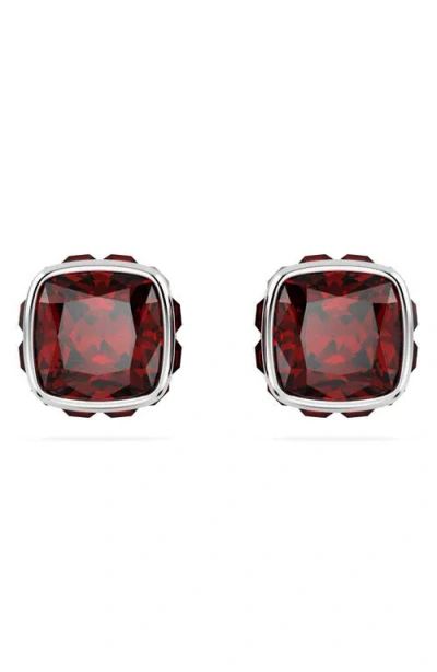 Swarovski Rhodium Plated Square Cut Color Birthstone Stud Earrings