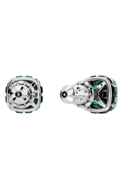 Swarovski Rhodium Plated Square Cut Color Birthstone Stud Earrings In Metallic