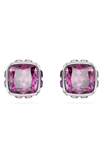 Swarovski Birthstone Pierced Earrings Studs Feb Rhodium Shiny Purple In Metallic