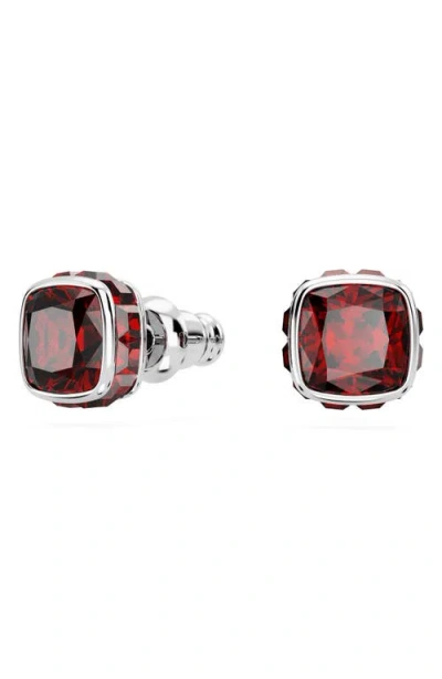 Swarovski Rhodium Plated Square Cut Color Birthstone Stud Earrings