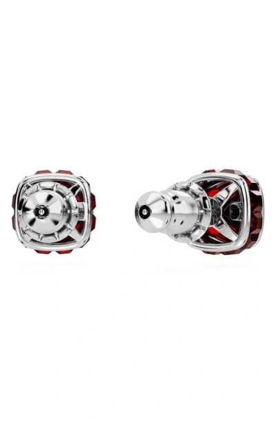 Swarovski Rhodium Plated Square Cut Color Birthstone Stud Earrings