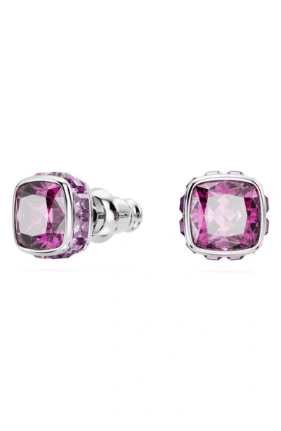 Swarovski Birthstone Pierced Earrings Studs Feb Rhodium Shiny Purple In Metallic