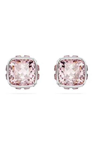Swarovski Birthstone Pierced Earrings Studs Jun Rhodium Shiny Pink In Metallic