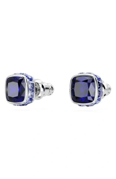 Swarovski Rhodium Plated Square Cut Color Birthstone Stud Earrings
