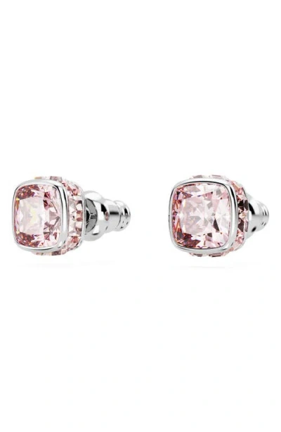 Swarovski Birthstone Pierced Earrings Studs Jun Rhodium Shiny Pink In Metallic
