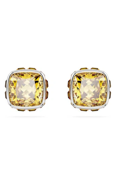 Swarovski Square Cut Birthstone Crystal Stud Earrings In Yellow