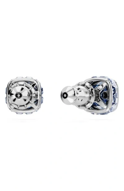 Swarovski Rhodium Plated Square Cut Color Birthstone Stud Earrings In Metallic