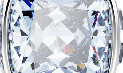 Swarovski Rhodium Plated Square Cut Color Birthstone Stud Earrings In Metallic