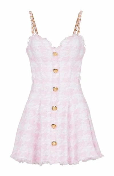 Balmain Strappy Houndstooth Tweed A-line Dress