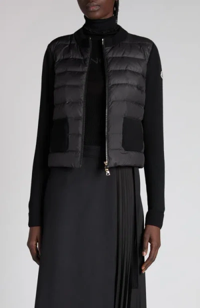 Moncler Knit Accent Cotton Blend Zip Hoodie