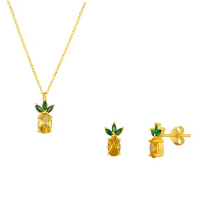 Spero London Women's Gold Pineapple Sterling Silver Necklace & Earring Set