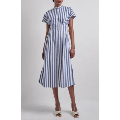 Misook Button-up Cotton Midi Dress In Blue