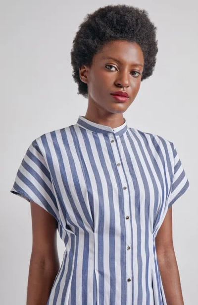 Misook Button-up Cotton Midi Dress In Blue